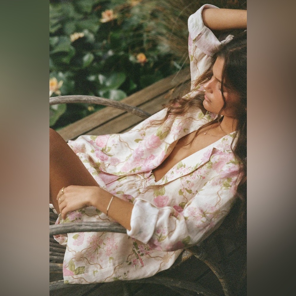 Spell Pink Floral Linen Blend Blazer - Picture 4 of 7